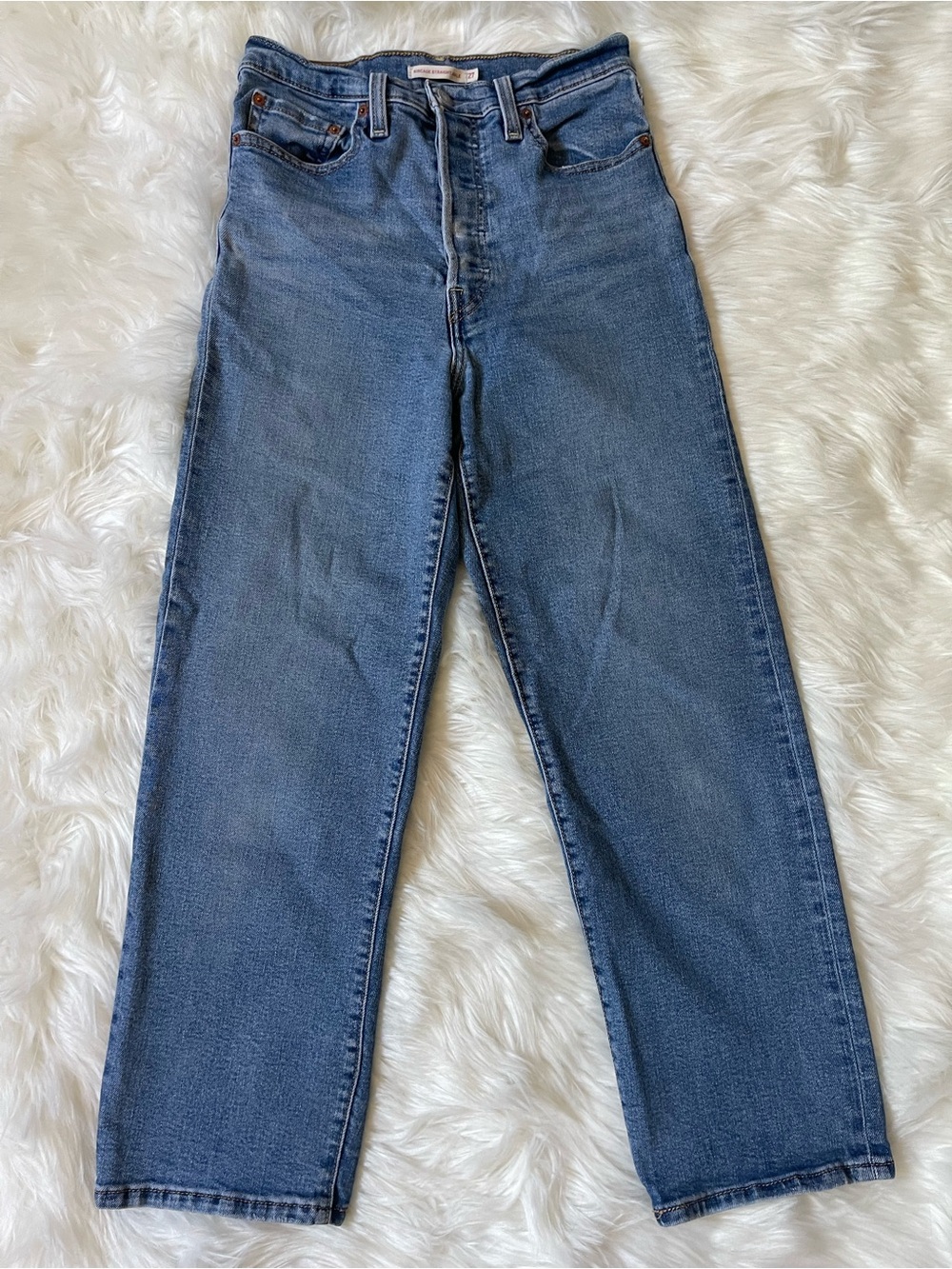Levi’s Ribcage Straight Ankle Jeans Size 27 High Rise Button Fly Blue Denim